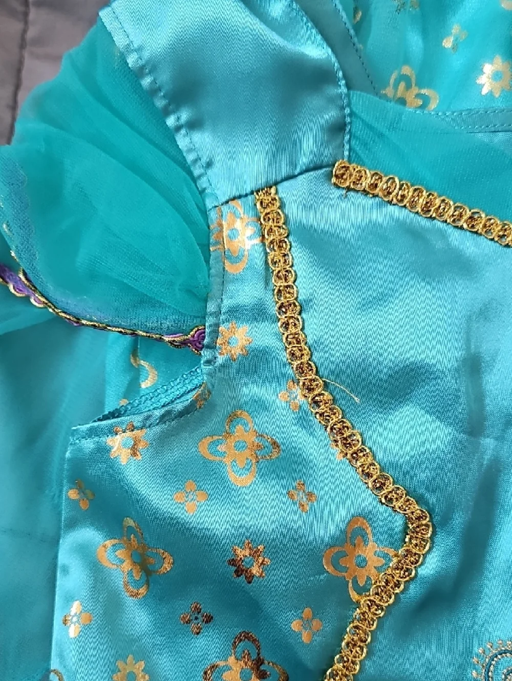 Moving Sale! Girls Jasmine Teal Princess Costume Set with Gold Accents - Picture 2 of 6